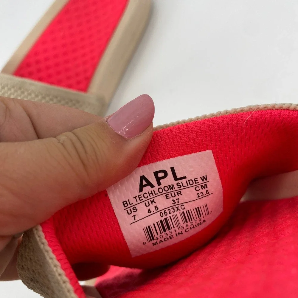 APL TechLoom Slide Womens 7 Beige Neon Pink Athletic Knit Sandals